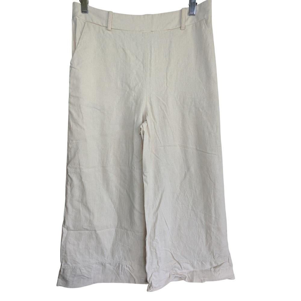 JOIE‎ Cream Linen Viscose Blend Wide Leg Cropped Pants Womens Medium Minimalist